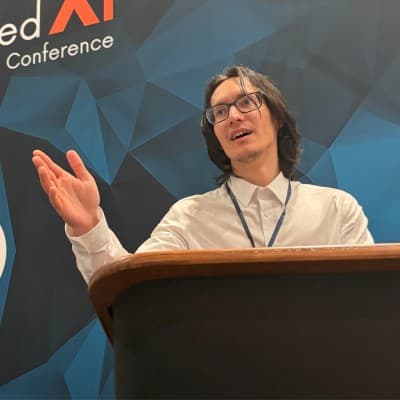 A moment at the conference podium